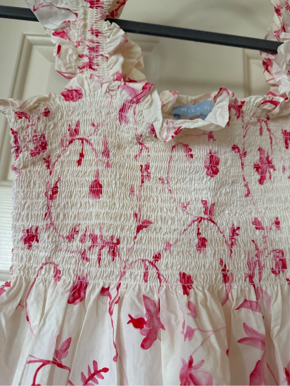 Hill House Ellie nap dress rose botanical pink white smocked shirred midi - Picture 5 of 6